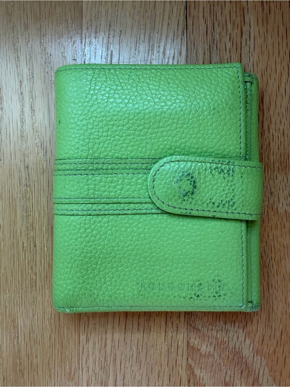 Longchamp - Lime Green Leather Bifold Compact Wallet - Picture 4 of 11